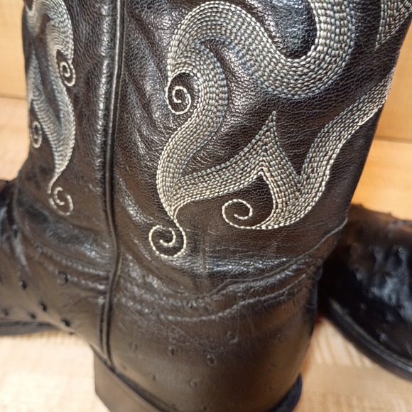 Tony Lama Ostrich Western Boots Mens 8.5D Round Toe Black Leather Classic Cowboy - Picture 16 of 16